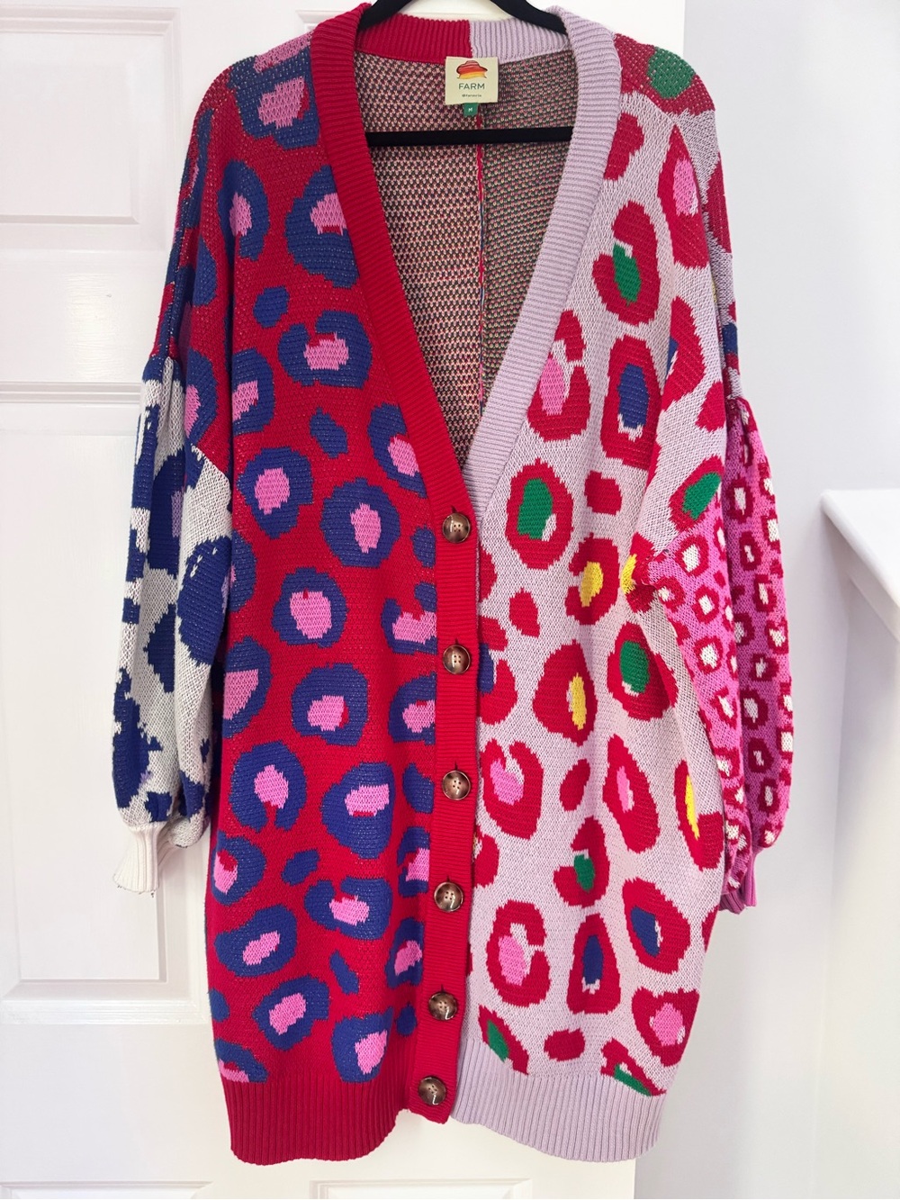 Farm Rio Multicolor Oversized Leopard-Print Cardigan Sweater Sz M EUC